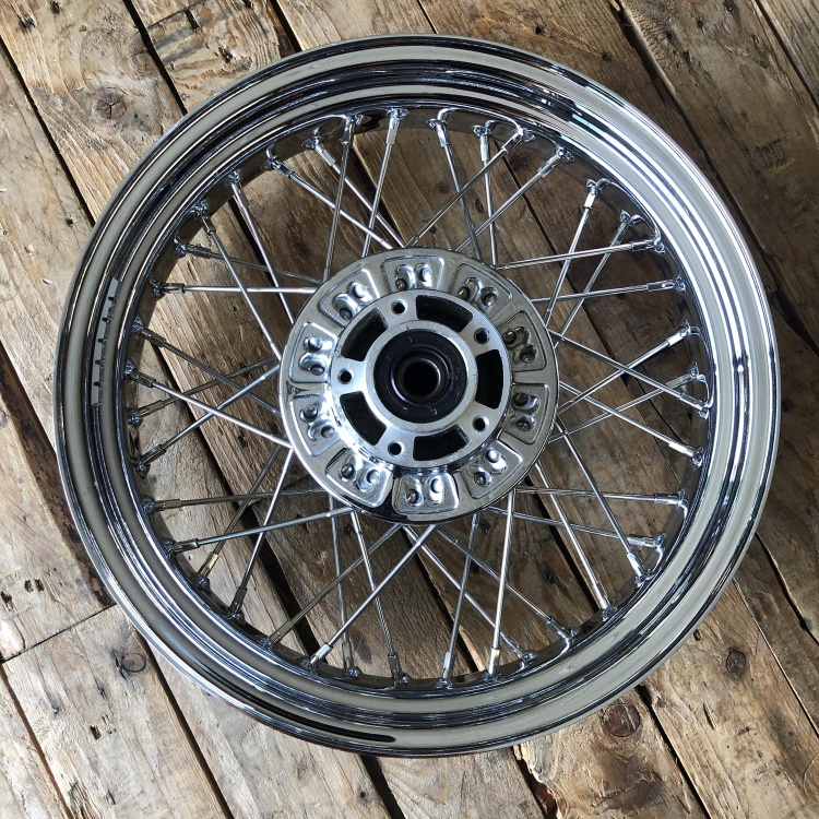 Indian Scout spoked / laced rear wheel - chrome